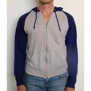American Apparel Men's Medium Zip Hoodie Blue & Gray Raglan